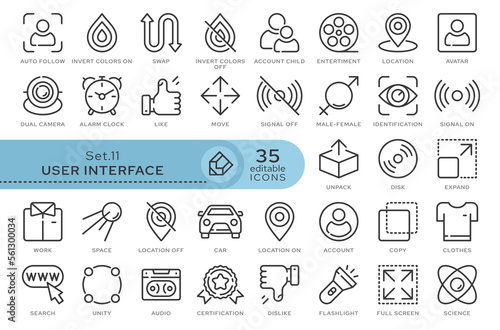 Set of conceptual icons. Vector icons in flat linear style for web sites, applications and other graphic resources. Set from the series - User Interface. Editable outline icon