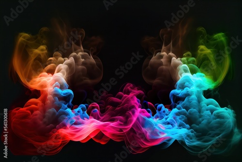 Intense smoke and fog whisps in contrasting vivid red, green, purple and blue colors. Vivid abstract background