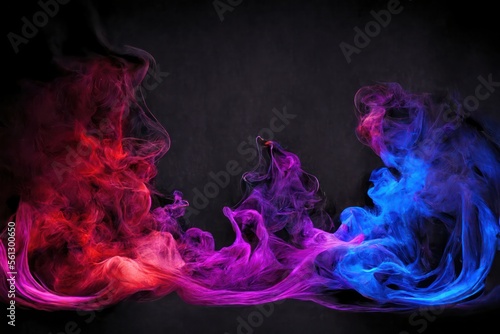 Intense smoke and fog whisps in contrasting vivid red, green, purple and blue colors. Vivid abstract background photo