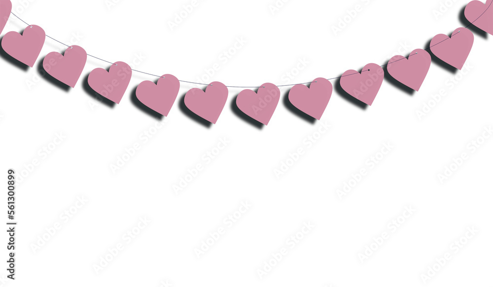 Hearts hanging on a rope on transparent PNG background. Valentine's day concept. Hearts hanging on a rope on transparent PNG background. Valentine's day concept.