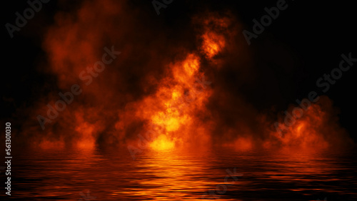 Abstract smoke steam moves on black background texture . The concept of aromatherapy. Reflection on water.