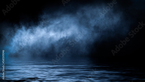 Abstract smoke steam moves on black background texture . The concept of aromatherapy. Reflection on water.