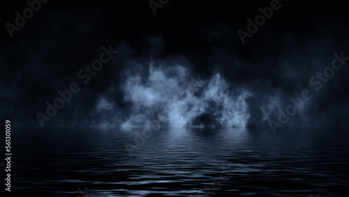 Abstract smoke steam moves on black background texture . The concept of aromatherapy. Reflection on water.