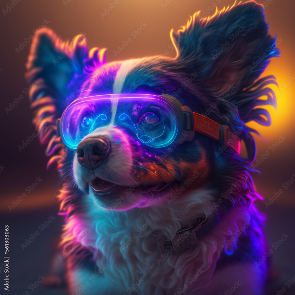 dog with neon glasses