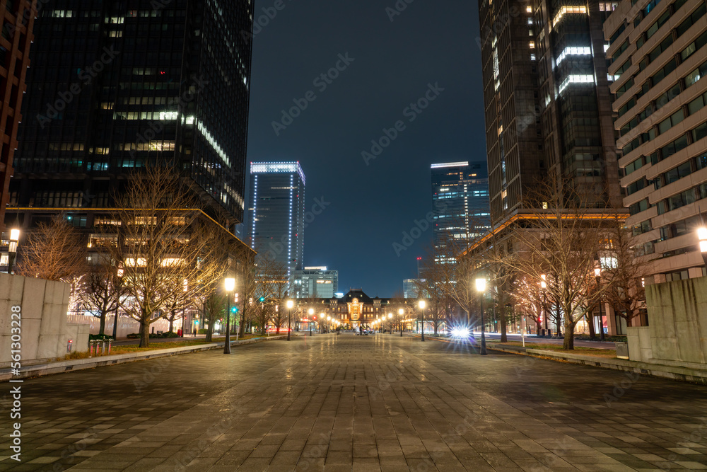 行幸通りから見る東京駅と丸の内ビル群の夜景 東京丸の内
