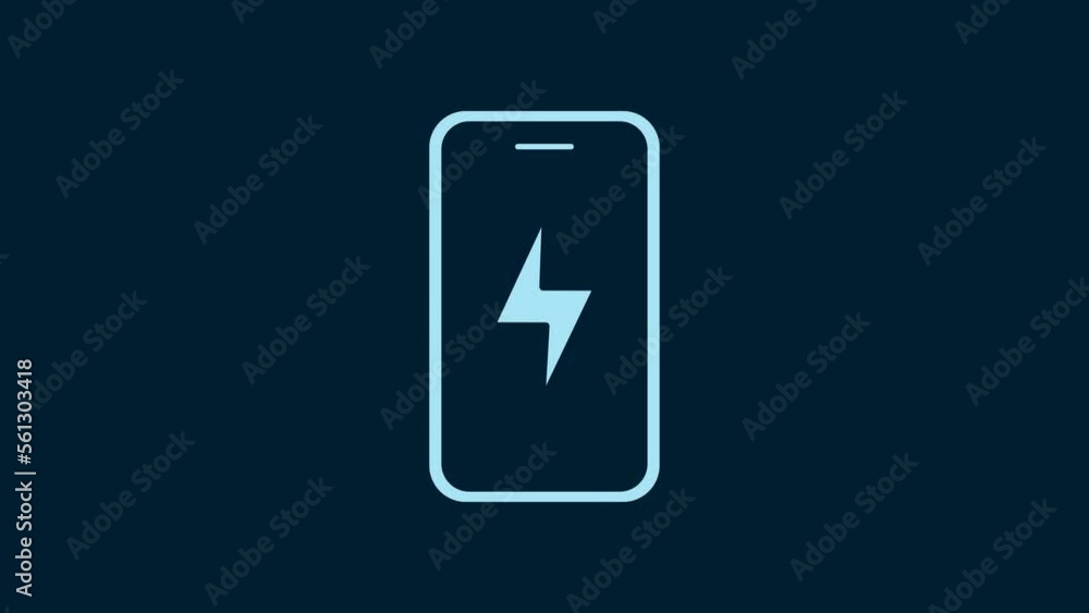 White Smartphone charging battery icon isolated on blue background. Phone with a low battery charge. 4K Video motion graphic animation White Smartphone charging battery icon isolated on blue background. Phone with a low battery charge. 4K Video motion graphic animation