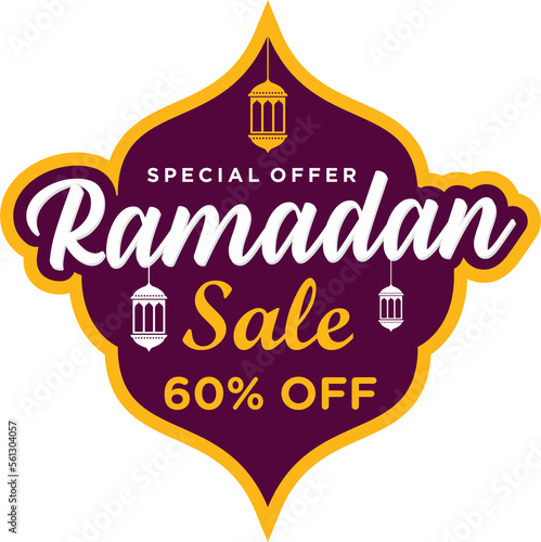 Ramadan sale 60 percent off label badge banner template design photo