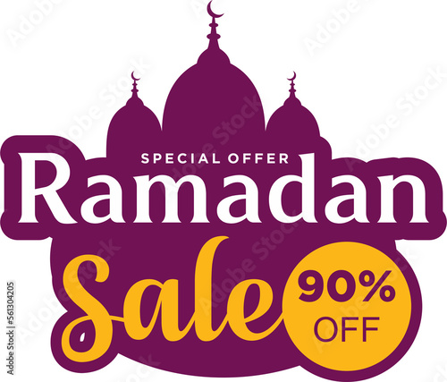 Ramadan sale 90 percent off label badge banner template design photo