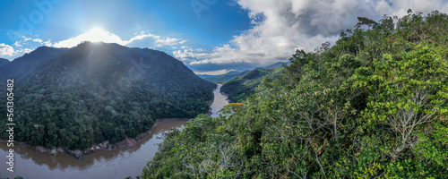 Tarapoto in the amazon region of Peru showing rainforest and waterway Aerial Panorama  photo