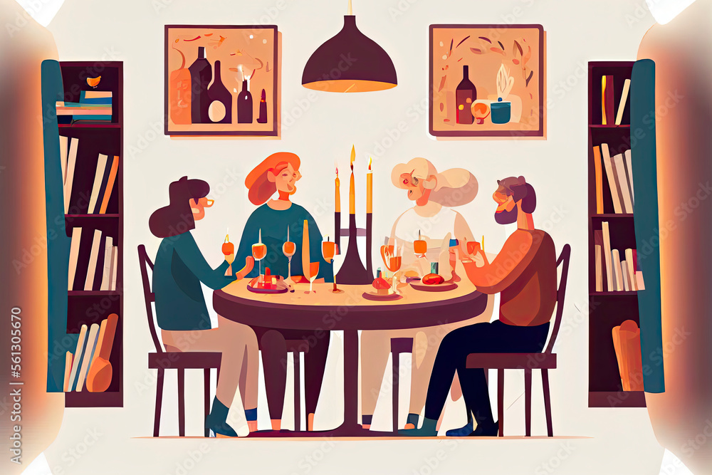 People sit at tables decorated with candles, eat food, drink wine and talk to each other People sit at tables decorated with candles, eat food, drink wine and talk to each other