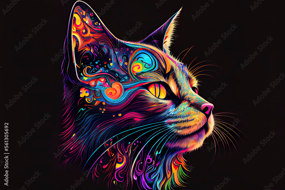 psychedelic Luna cat on a black background psychedelic Luna cat on a black background