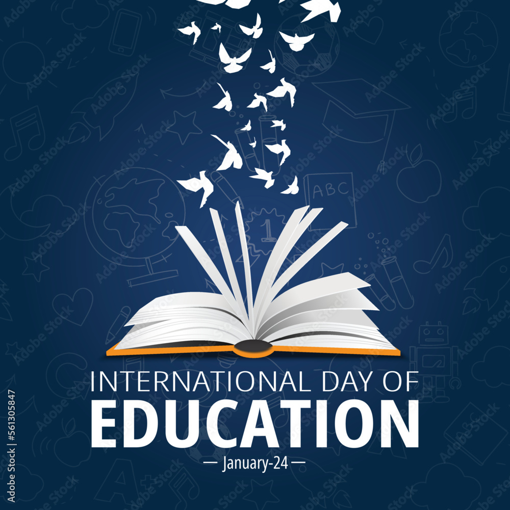 International Day of Education greeting card template of an open book