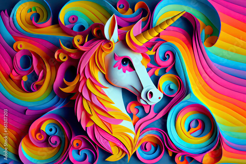 Generative AI  colorful unicorn with flowers