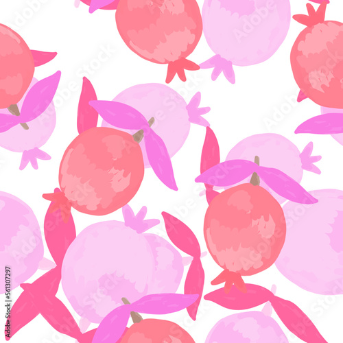 Hand drawn pomegranate fruit seamless pattern. Botanical fruits wallpaper.
