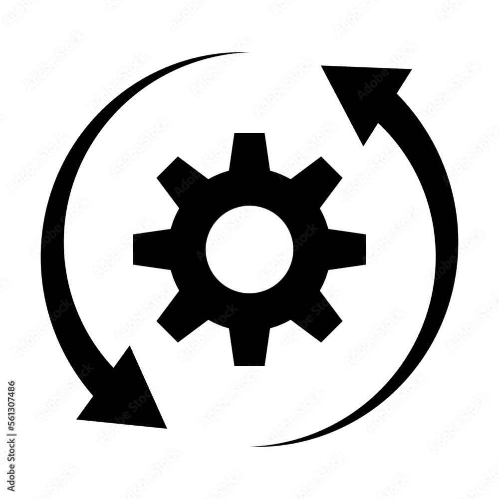 Obraz premium Update gear icon. Rotating gear and arrows. Data backup. Vector.