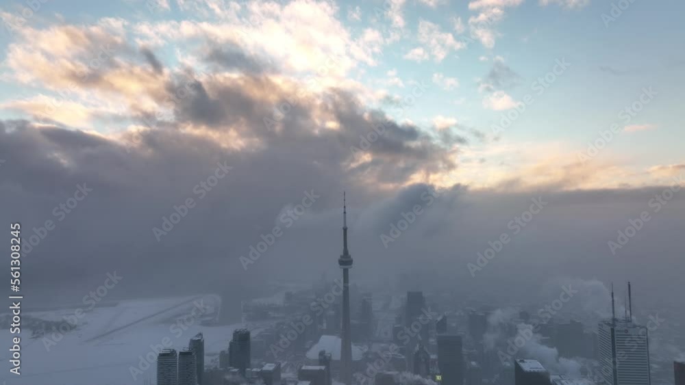 Aerial cinematic downtown Toronto Corktown snow storm 15 Aerial cinematic downtown Toronto Corktown snow storm 15