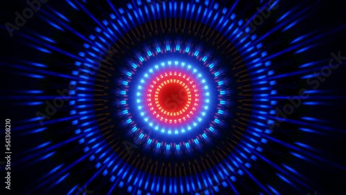 vj loop abstract blue red motion circle with flashes of neon lights. High quality 4k footage