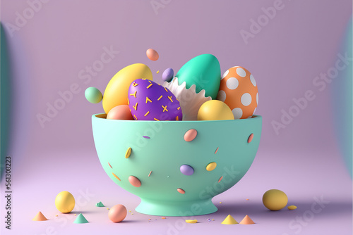 Easter Day Celebration with Easter Eggs. With Generative AI Technology Assistance
