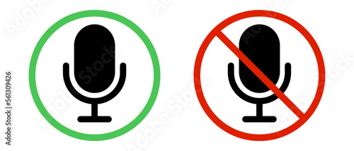 A set of microphone permission and microphone mute icons. Online conference. Vector.