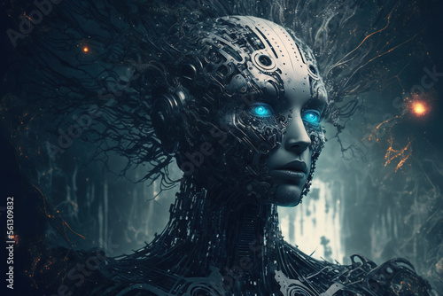 Artificial intelligence visualisation  futuristic cybernetic robot concept. AI