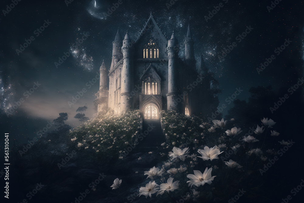 Fantasy castle in the night. AI Fantasy castle in the night. AI