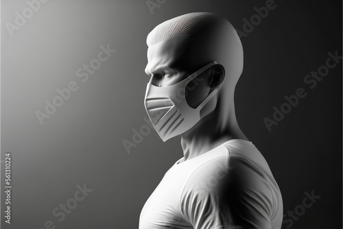 Illustration of A Man Wearing Medical Face Mask. With Generative AI Technology.