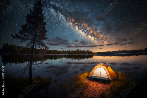 Camping at night representing adventure created with Generative AI
