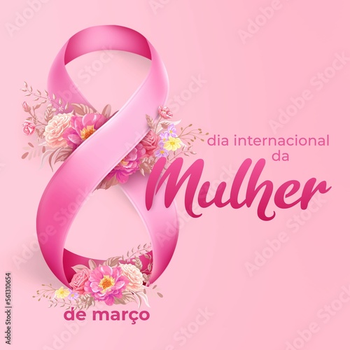 Dia Internacional da Mulher 8 de Março cartão Fita Laço photo