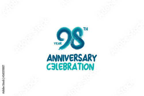 98th, 98 years, 98 year anniversary celebration fun style logotype. anniversary white logo with green blue color isolated on white background, vector design for celebrating event