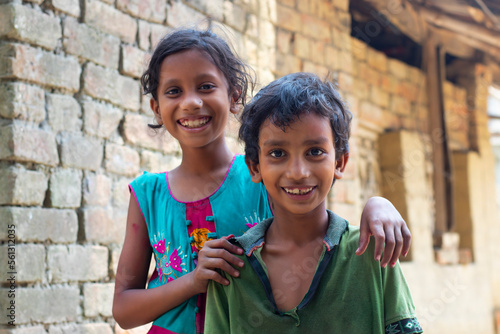 Indian Rural Village Children ( Siblings ) Portrait With Smiles photo