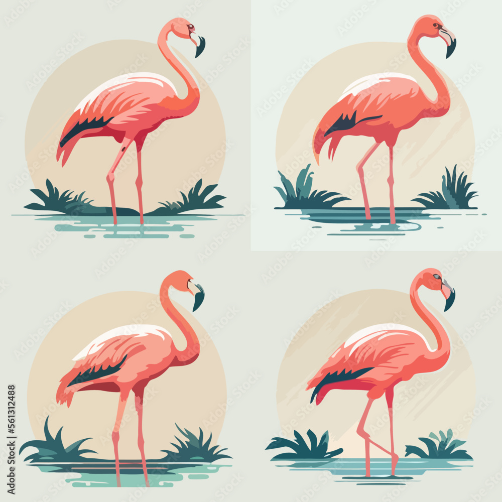 Obraz premium vector flat flamingos collection in a different style drawing