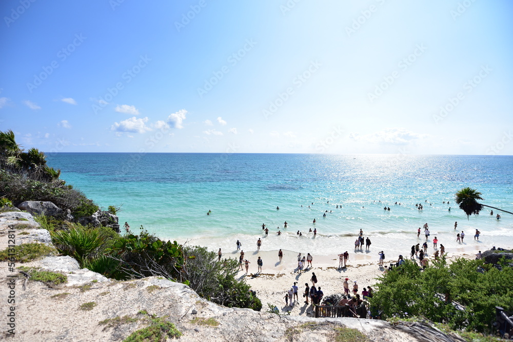 the Caribbean sea seen from the Tulum fortress 3