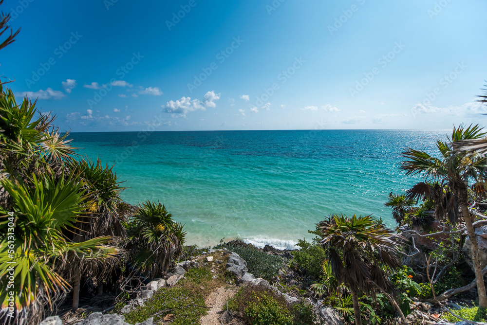 the Caribbean sea seen from the Tulum fortress 6