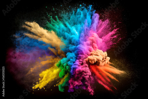 Colorful paint powder explosion. Generative AI.