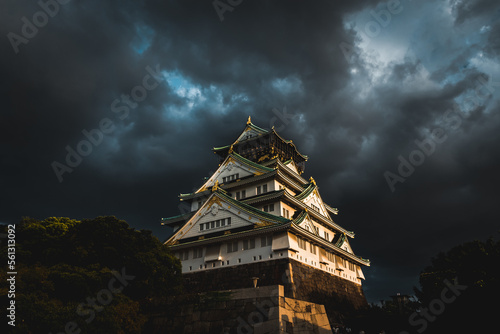 View of a Japanese Castle during a Moody Cloudy Day