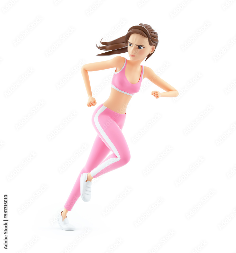 3d sporty woman running and looking back 3d sporty woman running and looking back