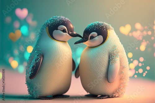 pingouins mignons, romance, amour, couleurs pastel, Contexte, fond d'écran photo