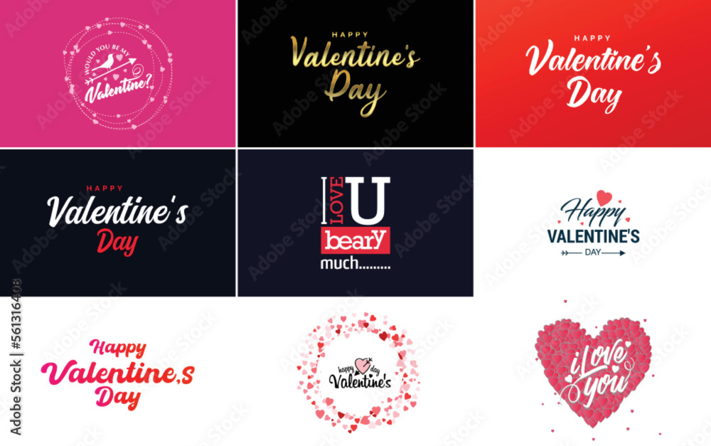Happy Valentine's Day banner template with a romantic theme and a pink and red color scheme