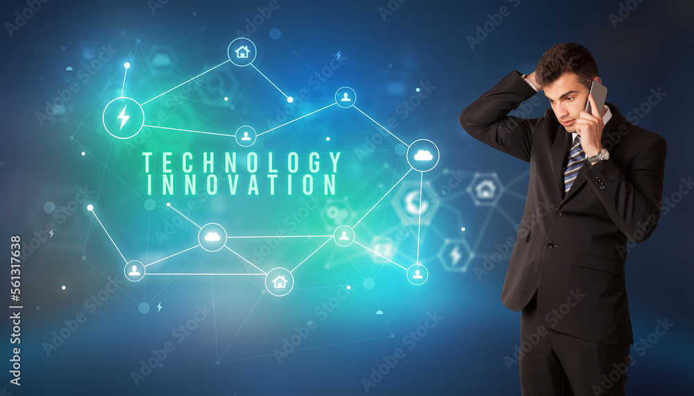Businessman thinking about technology concept Businessman thinking about technology concept