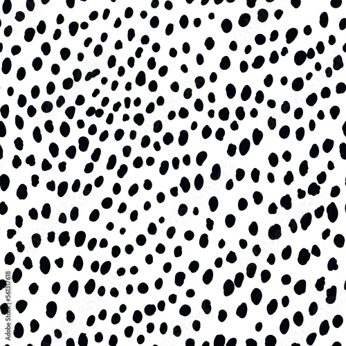 Abstract modern dalmatian fur seamless pattern. Animals trendy background. Black and white decorative vector illustration for print, card, postcard, fabric, textile. Modern ornament of stylized skin