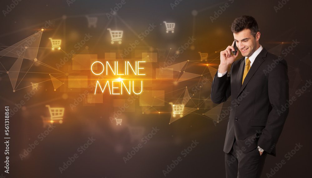 Businessman thinking about shopping concept Businessman thinking about shopping concept