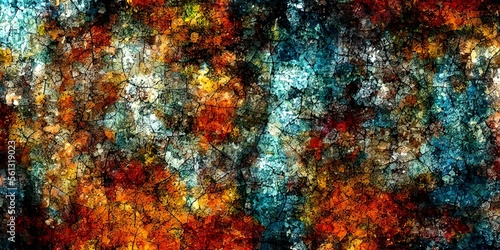 An Abstract Mural Wall Of Orange And Blue Colors, Magnificent Abstract Texture Background Wallpaper. © lumerb