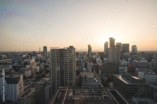 Panoramic View of a City in Japan during Sunset