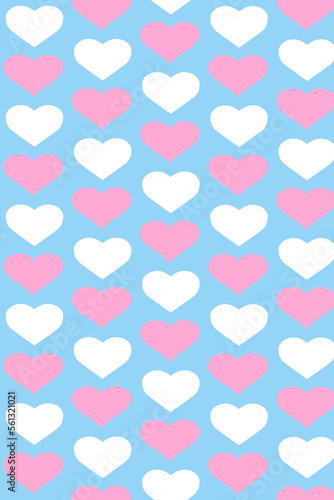 Seamless pattern of pink-white hearts on blue background