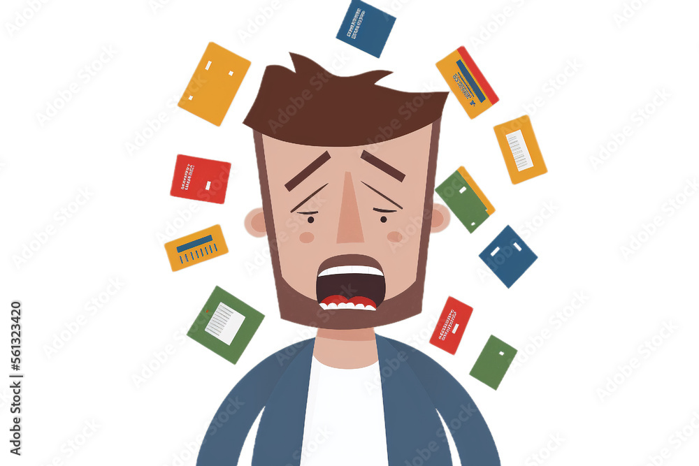 A stressed man worried about money, debt, cartoon illustration, credit, debit, man with financial problems A stressed man worried about money, debt, cartoon illustration, credit, debit, man with financial problems