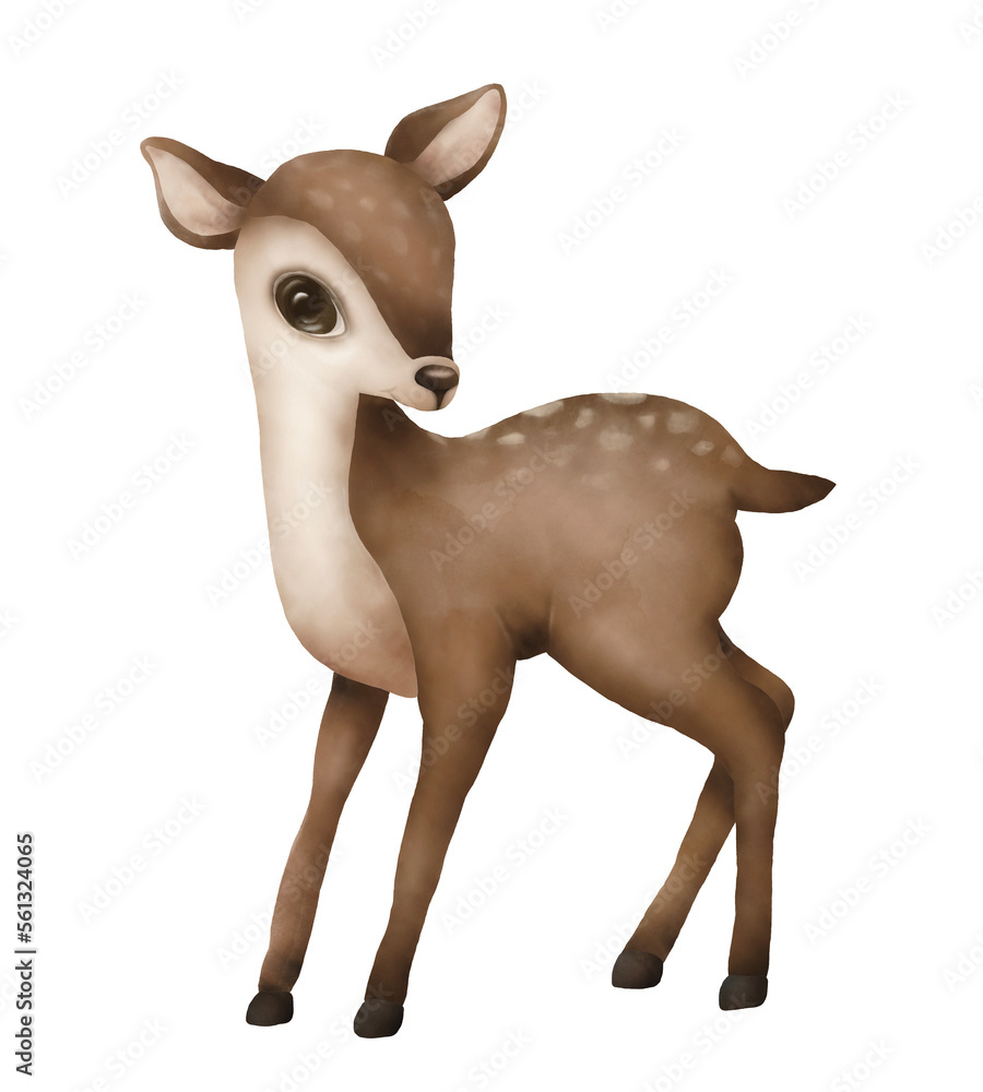Watercolor illustration of little cute Bambi/ oh,deer with beautiful eyes on white background. Idea for icons, cartoon, books, stickers, banner, background, children’s art, poster, Wallpaper Watercolor illustration of little cute Bambi/ oh,deer with beautiful eyes on white background. Idea for icons, cartoon, books, stickers, banner, background, children’s art, poster, Wallpaper
