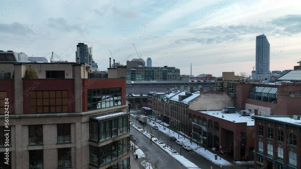 Aerial cinematic downtown Toronto St Lawrence Market 1