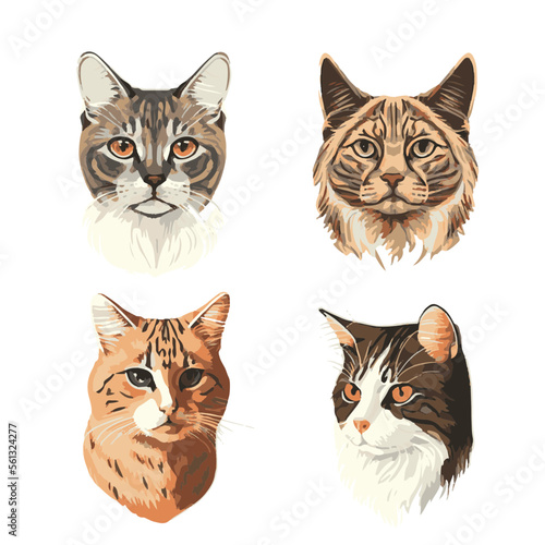Realistic Cat Faces Vector Set