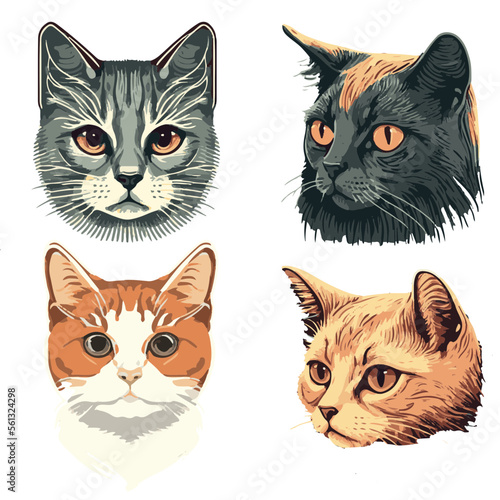 Realistic Cat Faces Vector Set