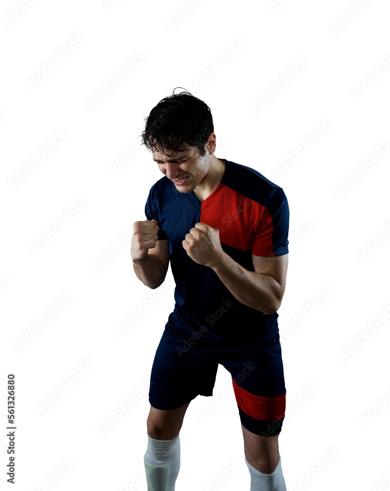 Football scene with a striker soccer  player who exults
